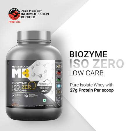 Muscleblaze Biozyme Iso - Zero | Low Carb | 100 Pure Whey Protein Isolate (Cookies & Cream | 2 Kg)