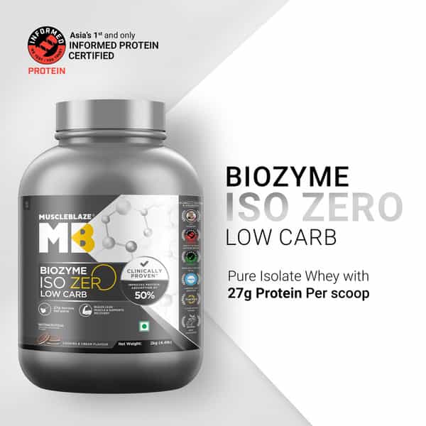 Muscleblaze Biozyme Iso - Zero | Low Carb | 100 Pure Whey Protein Isolate (Cookies & Cream | 2 Kg)