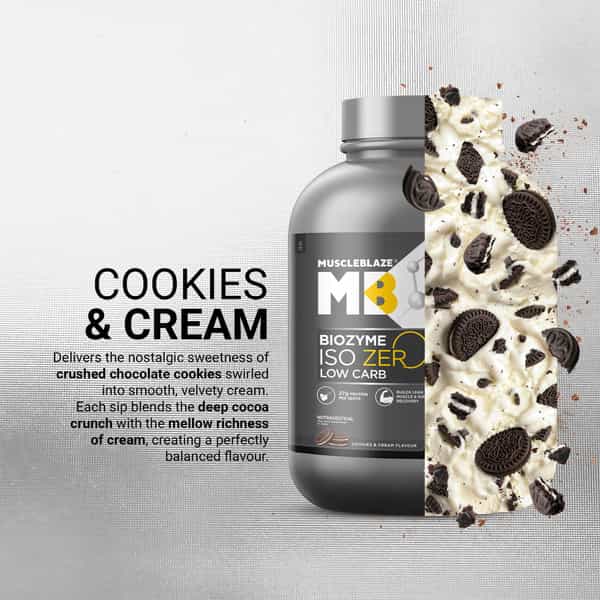Muscleblaze Biozyme Iso - Zero | Low Carb | 100 Pure Whey Protein Isolate (Cookies & Cream | 2 Kg)