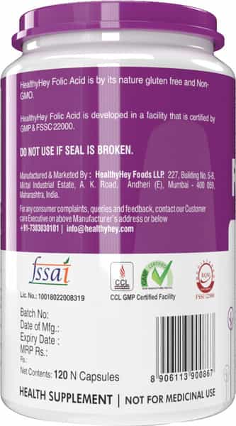 Healthyhey Nutrition Folic Acid - 120 Veg Capsules