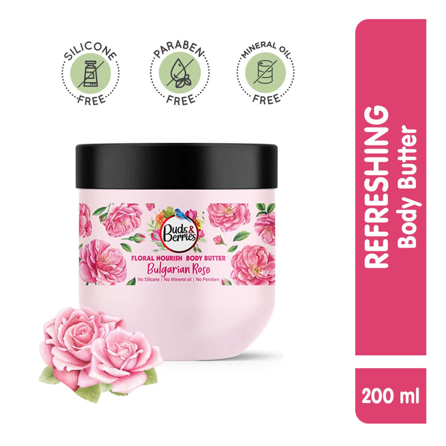 Buds & Berries Floral Nourish Bulgarian Rose Body Butter For Refreshing Moisturization (200 Ml)