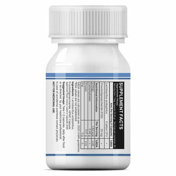 Inlife Lactobacillus Acidophilus Probiotic 5 Billion Cfu With Fos | Prebiotic Fos 20Mg - 60 Veg Caps