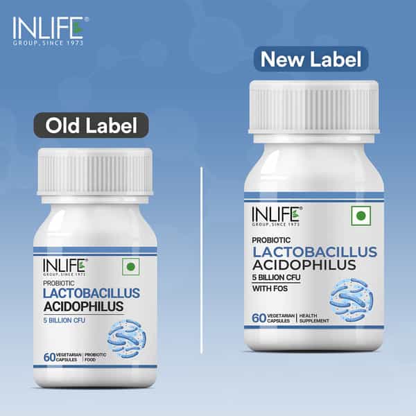 Inlife Lactobacillus Acidophilus Probiotic 5 Billion Cfu With Fos | Prebiotic Fos 20Mg - 60 Veg Caps