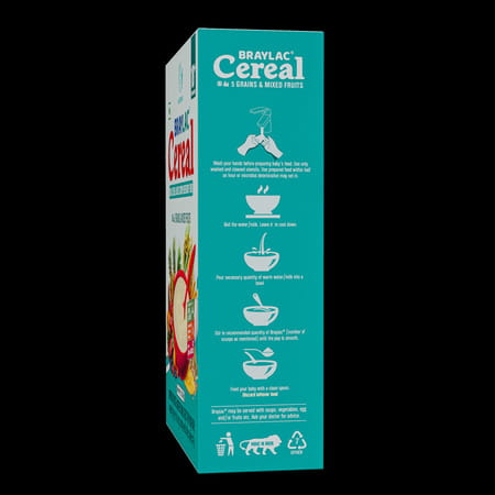 Braylac Cereal Powder 5 Grains & Mix Fruits From 18 To 24 Months | 300 G | Bag In Box