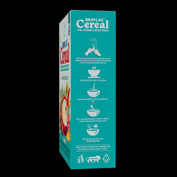 Braylac Cereal Powder 5 Grains & Mix Fruits From 18 To 24 Months | 300 G | Bag In Box