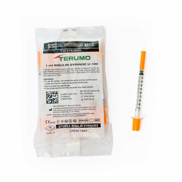 Terumo Insulin Syringe 1Ml U-100 31G 6Mm | Latex Free Plunger Retention Technology | 10 Units