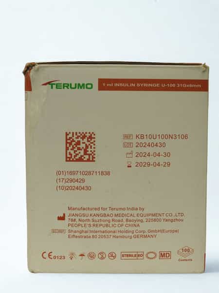 Terumo Insulin Syringe 1Ml U-100 31G 6Mm | Latex Free Plunger Retention Technology | 10 Units