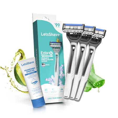 Letsshave Evior 6 Portable Razor For Women, Pack Of 3 Razor + 1 Transparent Shave Gel 15ml