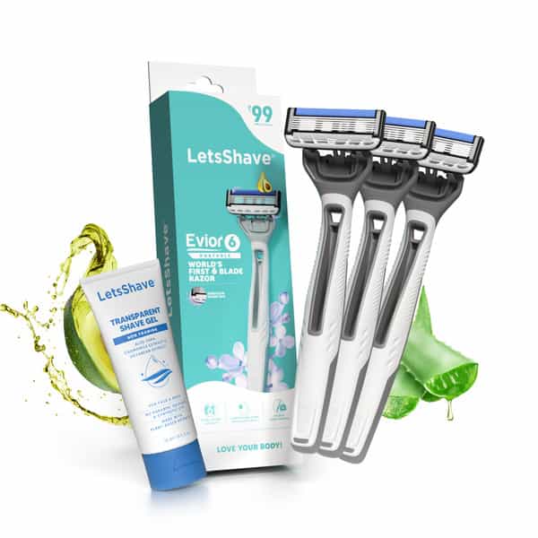 Letsshave Evior 6 Portable Razor For Women | Pack Of 3 Razor + 1 Transparent Shave Gel 15Ml