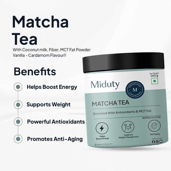 Miduty Matcha Tea - Mct Fat - Antioxidant - Coconut Milk Powder - Anti Aging - Weight Loss - 260G