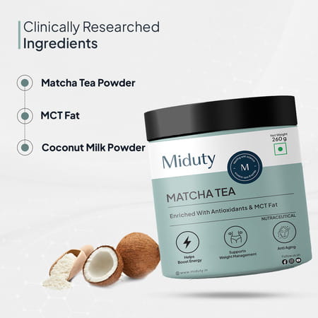 Miduty Matcha Tea - Mct Fat - Antioxidant - Coconut Milk Powder - Anti Aging - Weight Loss - 260g