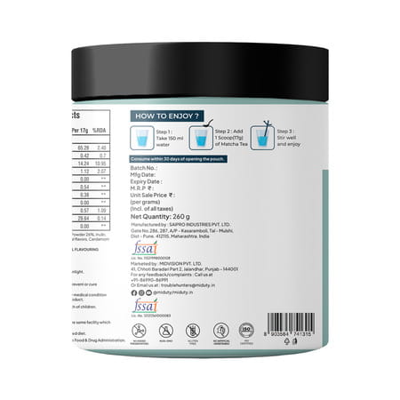 Miduty Matcha Tea - Mct Fat - Antioxidant - Coconut Milk Powder - Anti Aging - Weight Loss - 260g