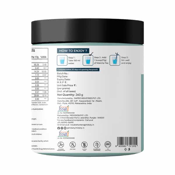 Miduty Matcha Tea - Mct Fat - Antioxidant - Coconut Milk Powder - Anti Aging - Weight Loss - 260G