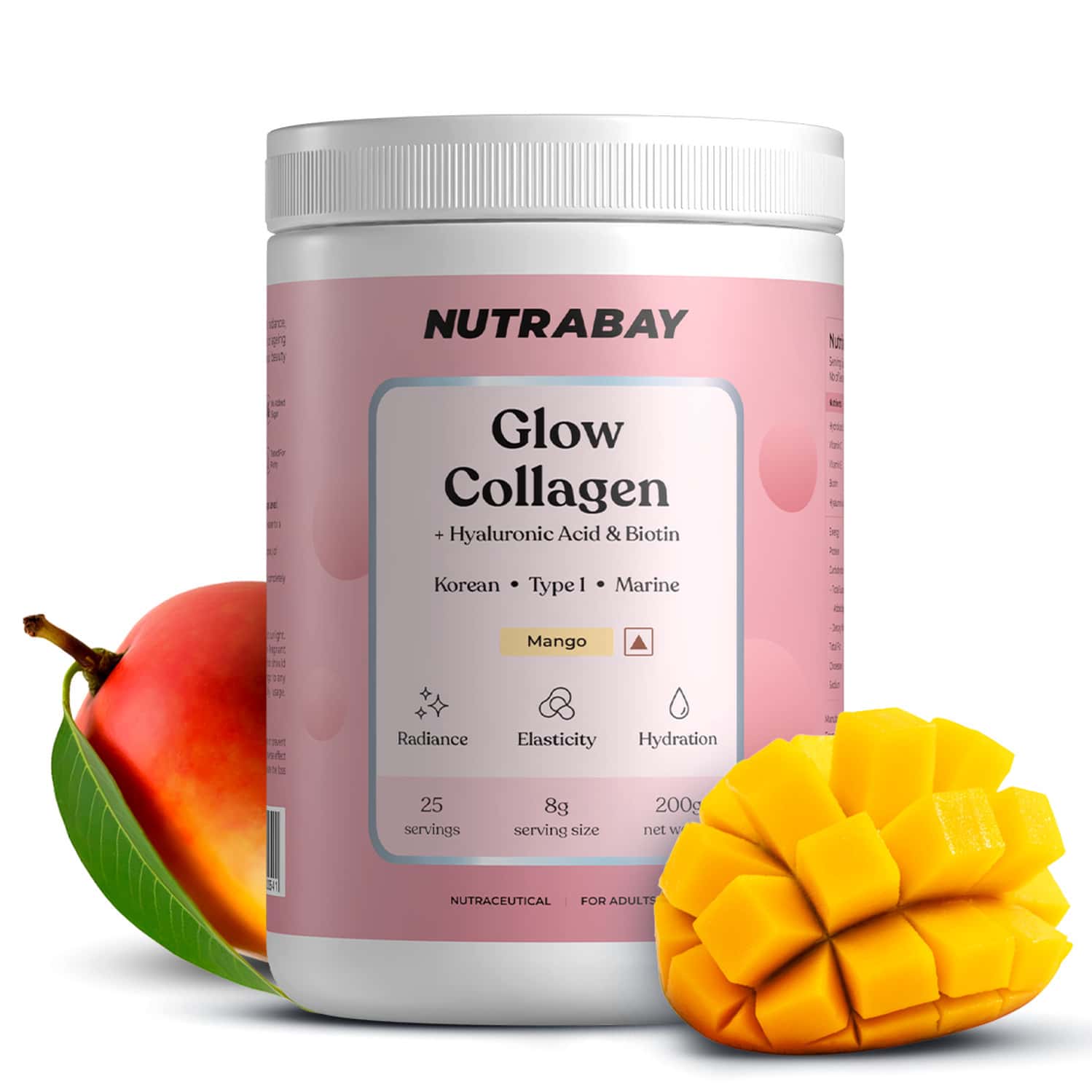Nutrabay Korean Marine Glow Collagen Peptides With Hyaluronic Acid & Biotin | Mango | 200g
