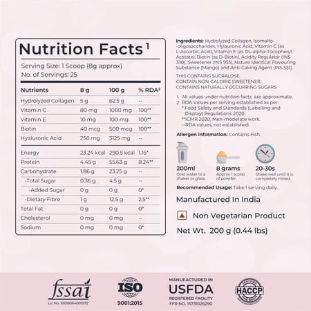 Nutrabay Korean Marine Glow Collagen Peptides With Hyaluronic Acid & Biotin | Mango | 200g