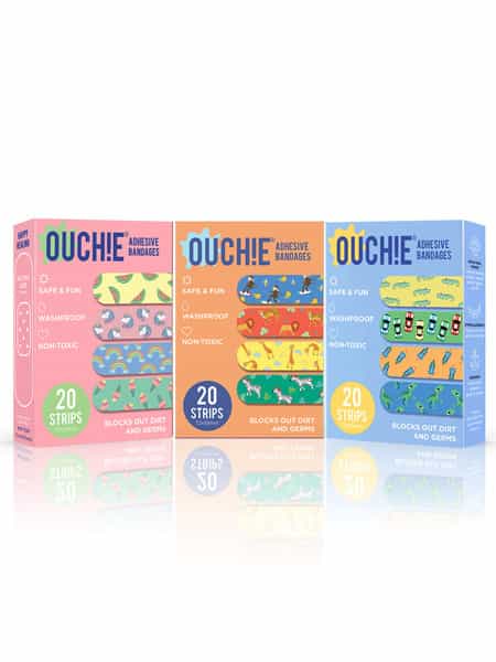 Ouchie Non-Toxic Printed Bandages Tripal Combo ( 60 Pack ) - Pink | Orange & Blue