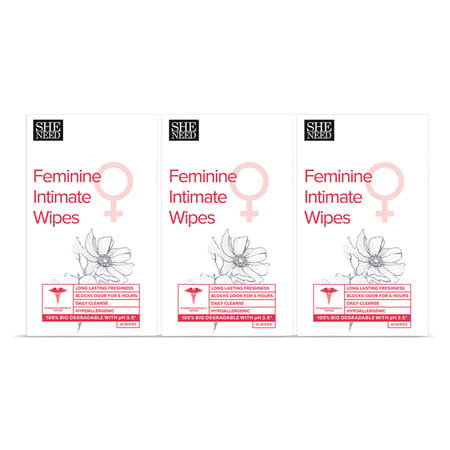 Sheneed Feminine Intimate Wipes 10 N (Pack Of 3) Odor Block |Daily Cleanse| No Alcohol | Balances Ph
