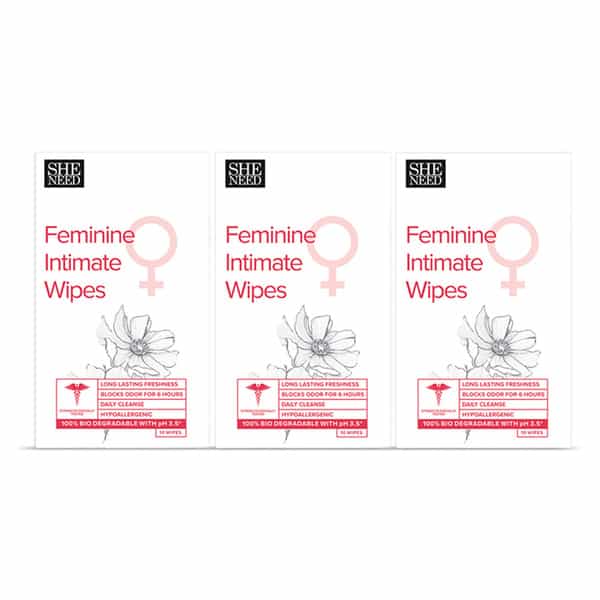 Sheneed Feminine Intimate Wipes 10 N (Pack Of 3) Odor Block |Daily Cleanse| No Alcohol | Balances Ph