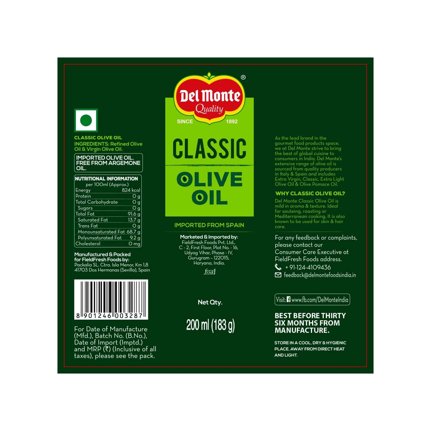 Buy DEL MONTE CLASSIC OLIVE OIL 200 ML Online & Get Upto 60 OFF at