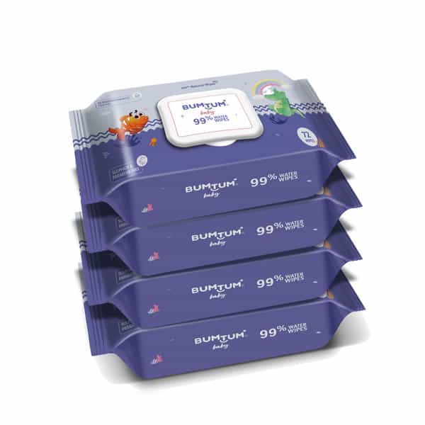 Bumtum Baby Gentle 99% Pure Water Wet Wipes With Lid Paraben Free (Pack Of 4 | 72 Pcs. Per Pack)
