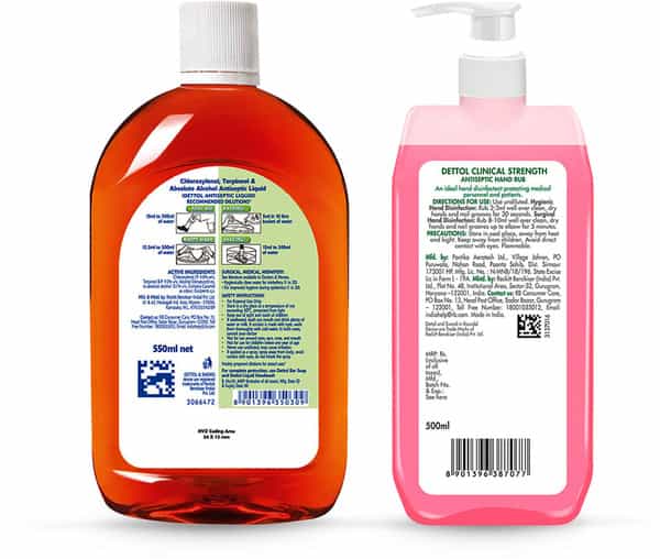 Dettol Antiseptic Disinfectant Liquid 550 Ml With Dettol Clinical Strength Hand Sanitizer 500 Ml