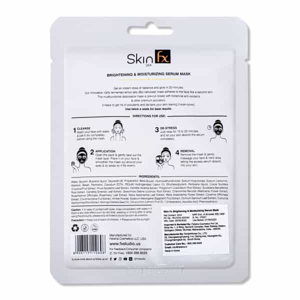 Skin Fx Brightening & Moisturizing Serum Mask, Neem & Amla Japanese Cotton For Dull Skin Tone, 50 Ml