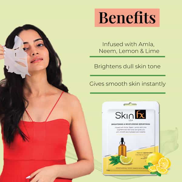 Skin Fx Brightening & Moisturizing Serum Mask, Neem & Amla Japanese Cotton For Dull Skin Tone, 50 Ml