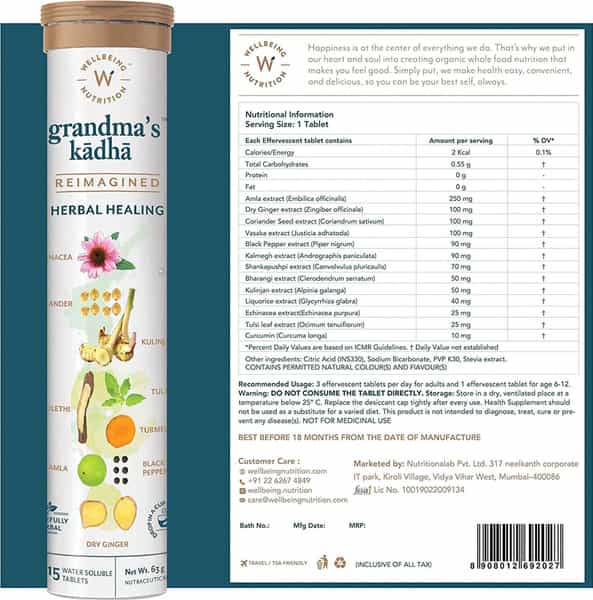 Wellbeing Nutrition Grandma's Kadha Immunity Cough Cold And Flu Symptom Support 15 Tab (Pack Of 4)