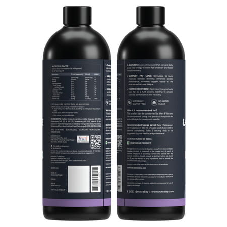 Nutrabay Pro Liquid L-Carnitine With Vitamin B5-450 Ml Mango Strawberry | 30 Servings | 3000mg