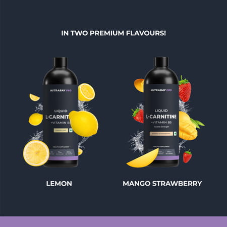 Nutrabay Pro Liquid L-Carnitine With Vitamin B5-450 Ml Mango Strawberry | 30 Servings | 3000mg