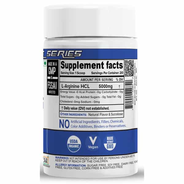 Nutrija L-Arginine Hcl Powder - Highest Bioavailability Form Of L-Arginine (200Gms | Tangy Orange)