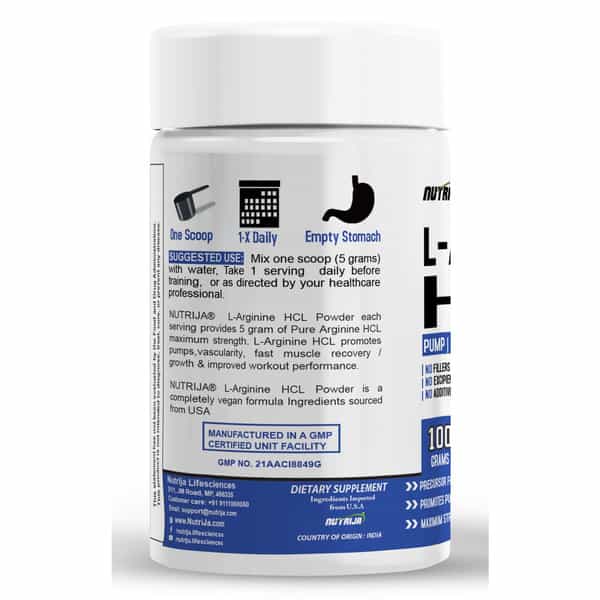 Nutrija L-Arginine Hcl Powder - Highest Bioavailability Form Of L-Arginine (200Gms | Tangy Orange)