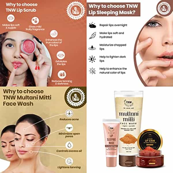 Tnw The Natural Wash Combo With Lip Sleeping | Lip Scrub And Multani Mitti Face Wash