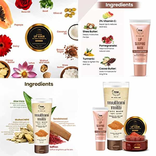 Tnw The Natural Wash Combo With Lip Sleeping | Lip Scrub And Multani Mitti Face Wash