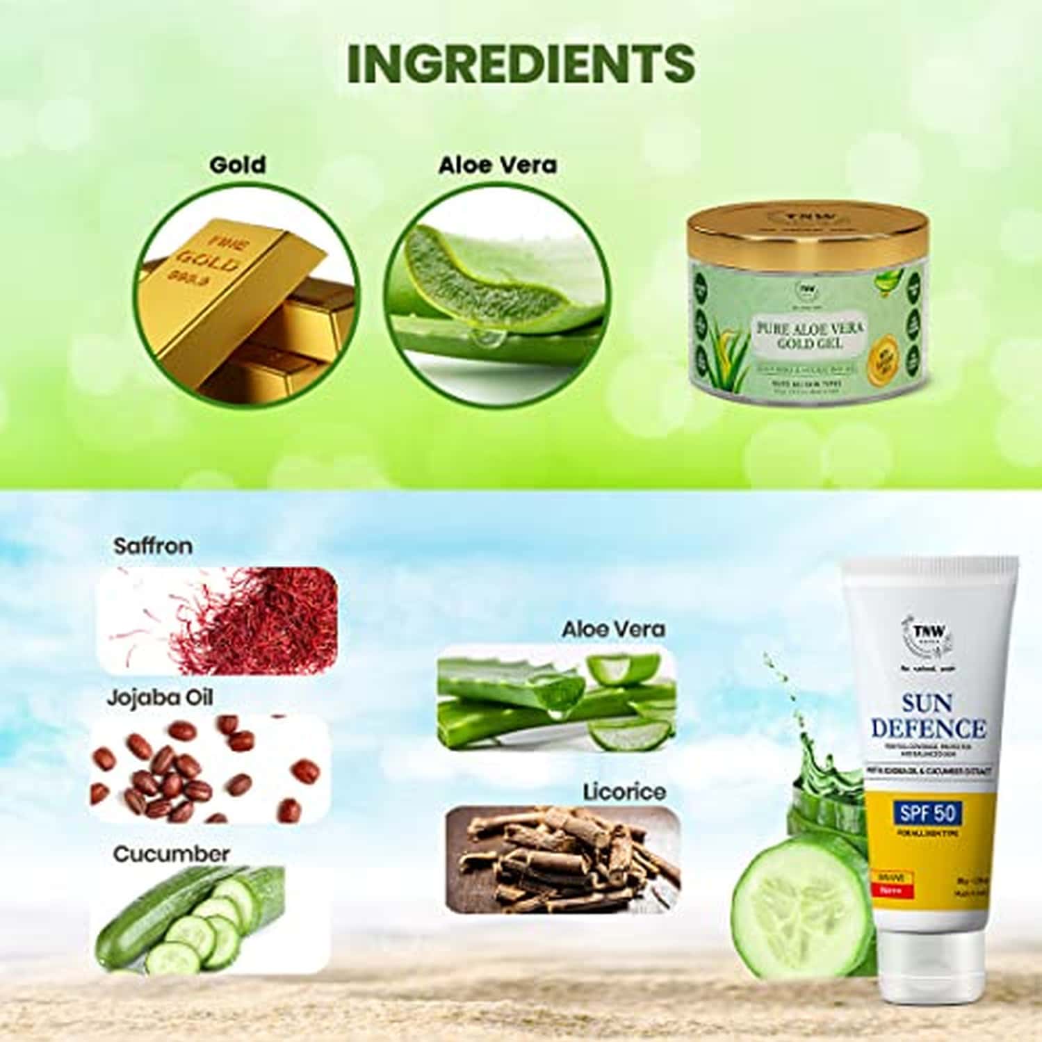 Buy TNW-THE NATURAL WASH COMBO OF ALOE VERA GOLD GEL & SUN DEFENCE ...