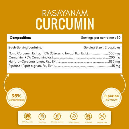 Rasayanam Curcumin 1600mg | Nano Curcumin 95% Curcuminoids | Turmeric & Piperine - 60 Capsules