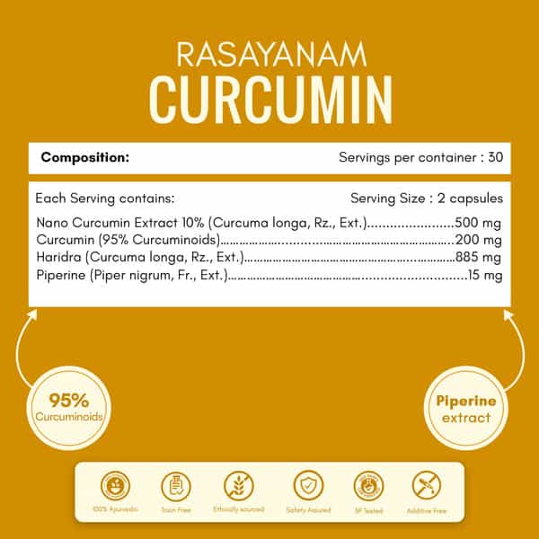 Rasayanam Curcumin 1600Mg | Nano Curcumin 95% Curcuminoids | Turmeric & Piperine - 60 Capsules