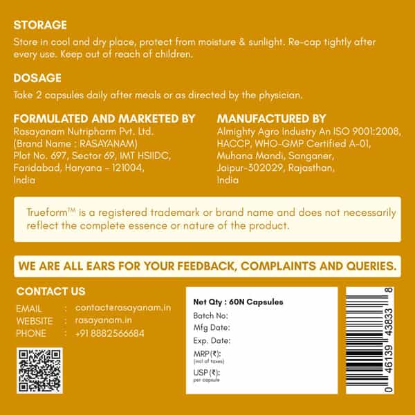 Rasayanam Curcumin 1600Mg | Nano Curcumin 95% Curcuminoids | Turmeric & Piperine - 60 Capsules