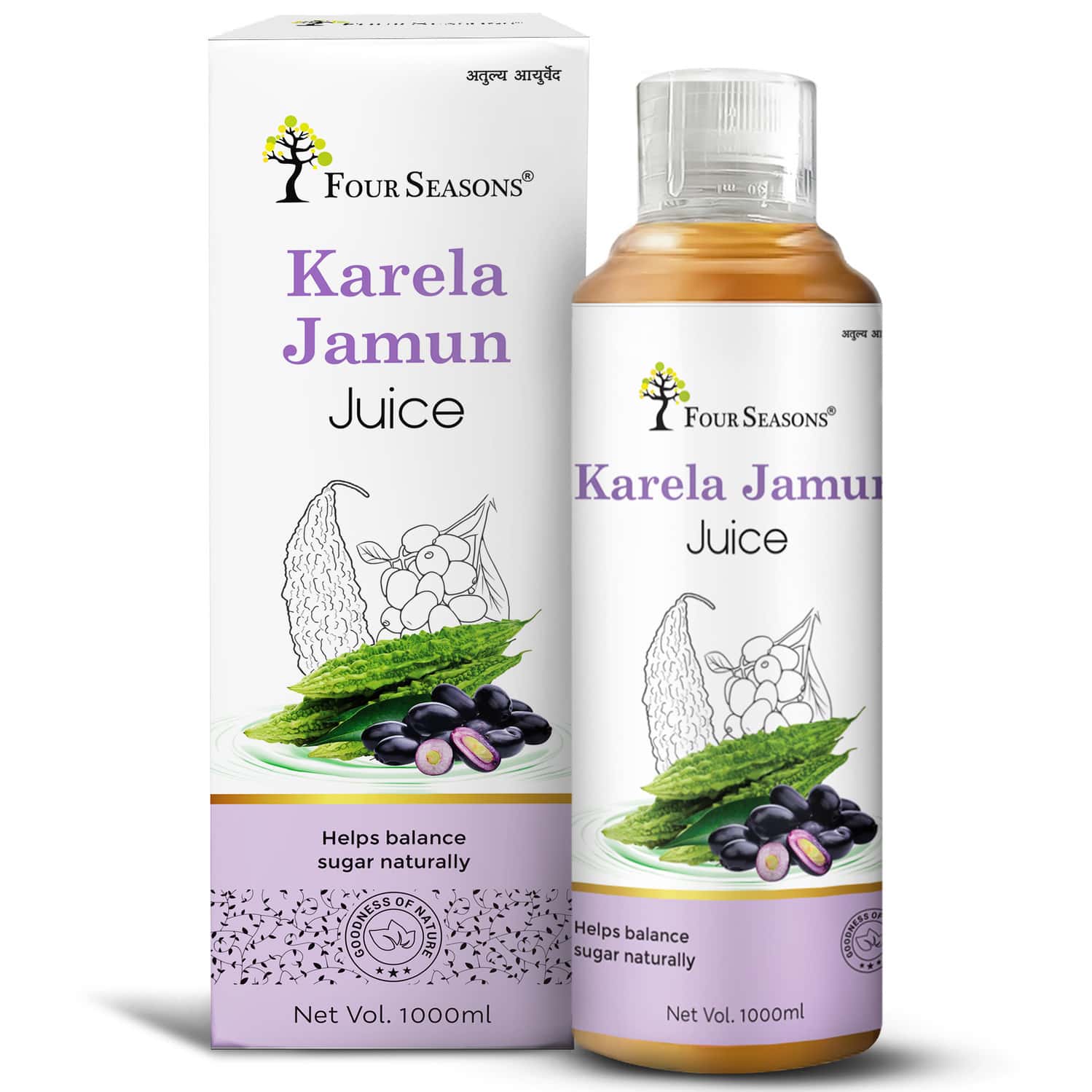 Four Seasons Karela Jamun Juice 1l | Helps Control Blood Sugar Levels & Cholesterol