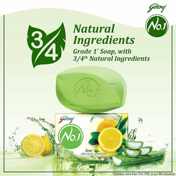 Godrej No.1 Lime & Aloe Vera (150G) | Pack Of 9 - High Tfm (Grade 1 Soap) | Long-Lasting Fragrance