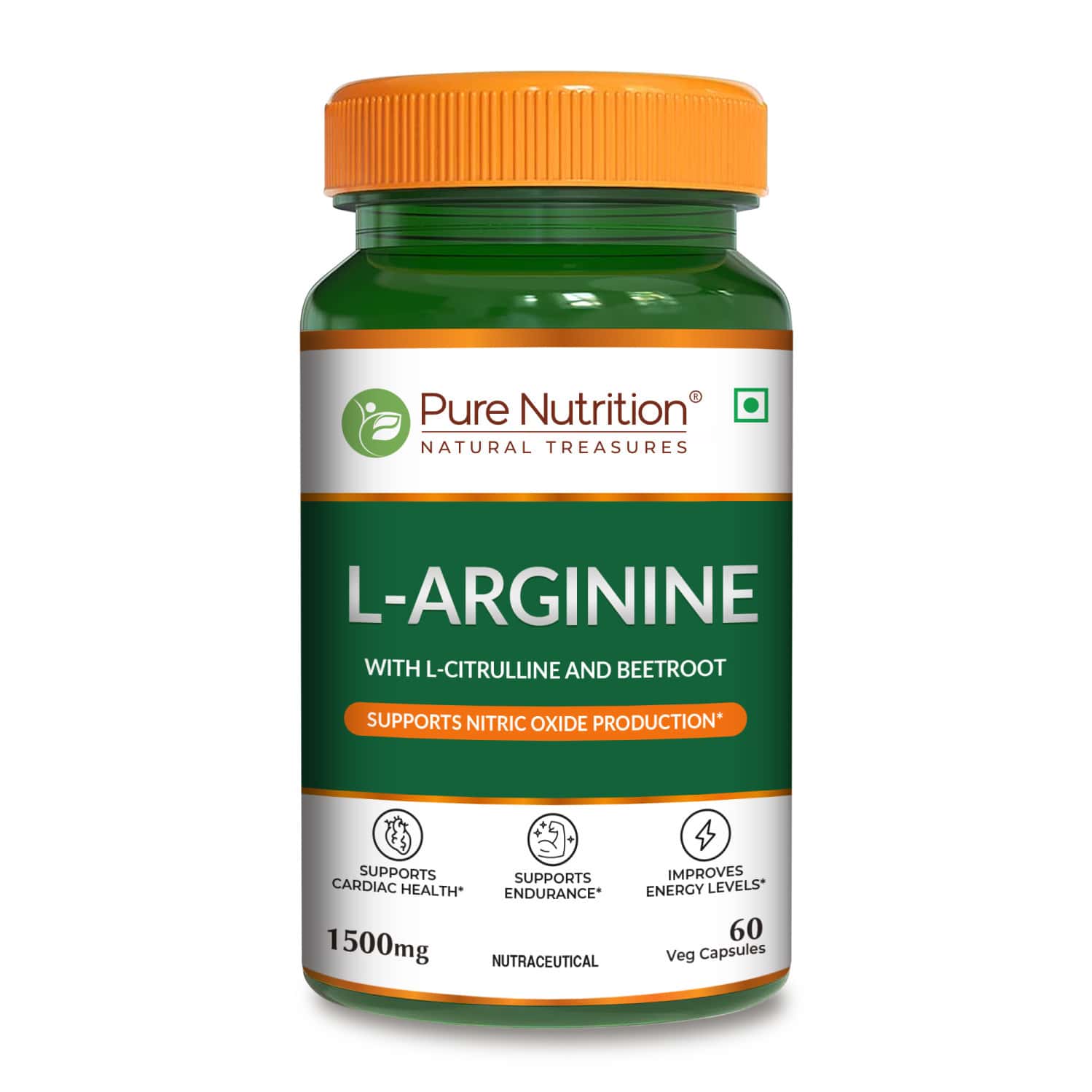 Pure Nutrition L-arginine For Good Blood Flow And Healthy Heart 60 Capsules