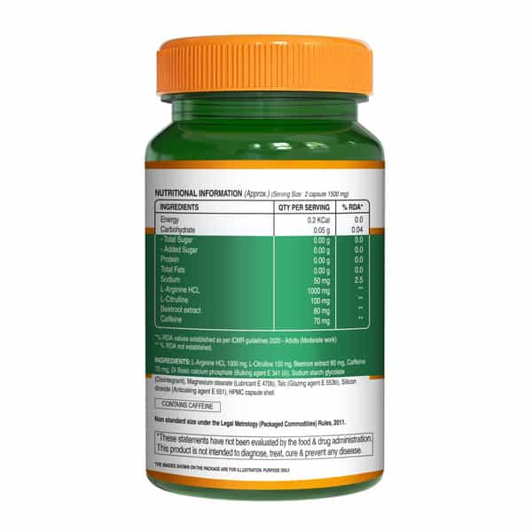Pure Nutrition L-Arginine For Good Blood Flow And Healthy Heart 60 Capsules