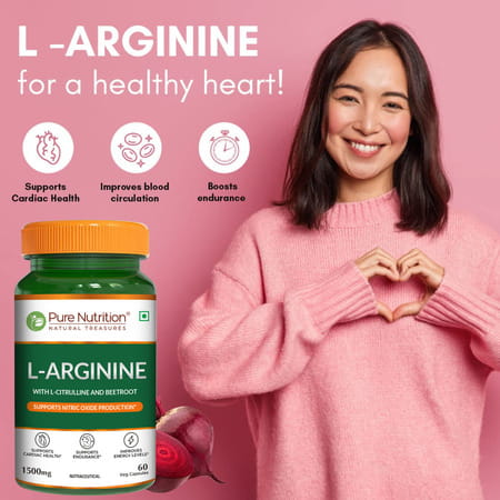 Pure Nutrition L-Arginine For Good Blood Flow And Healthy Heart 60 Capsules
