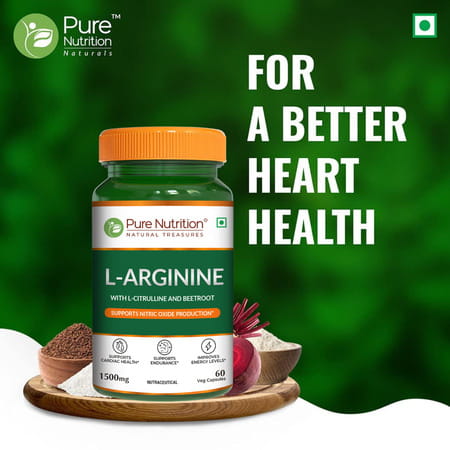 Pure Nutrition L-Arginine For Good Blood Flow And Healthy Heart 60 Capsules