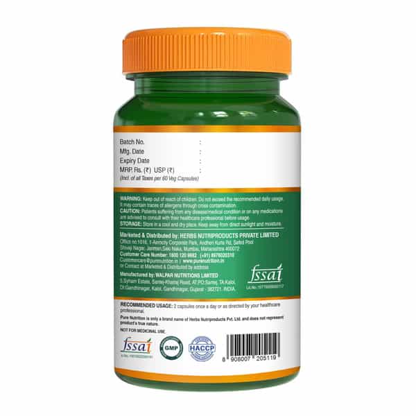 Pure Nutrition L-Arginine For Good Blood Flow And Healthy Heart 60 Capsules