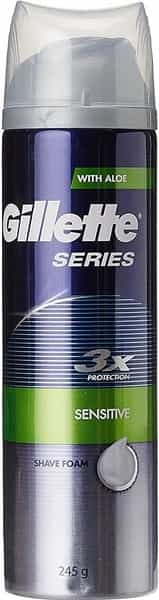 Gillette Series 3X Protection Sensitive Aloe Vera Shaving Foam Bottle Of 245 G