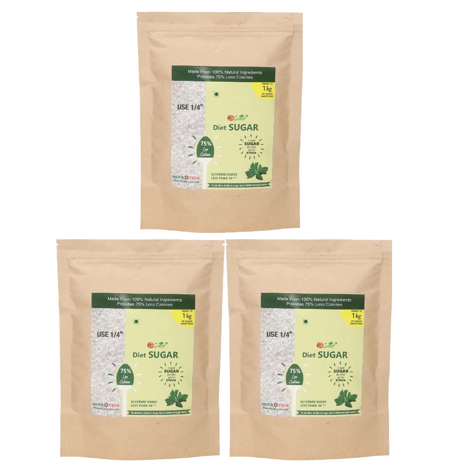 So Sweet 75% Less Calories Diet Sugar Pouch | 250gm - Low Calorie (Pack Of 3)