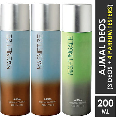 Ajmal 2 Magnetize & Nightingale Deodorant Pack Of 3 Deodorants 200ml Each (Total 600ml) For Unisex