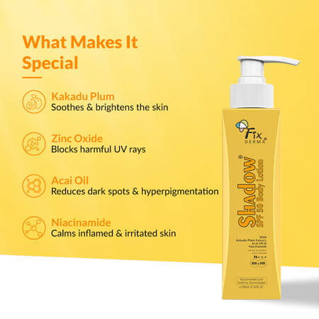 Fixderma Shadow Sunscreen Body Lotion With Spf 50 Pa+++ & 2% Niacinamide Uva & Uvb Protection 200 Ml