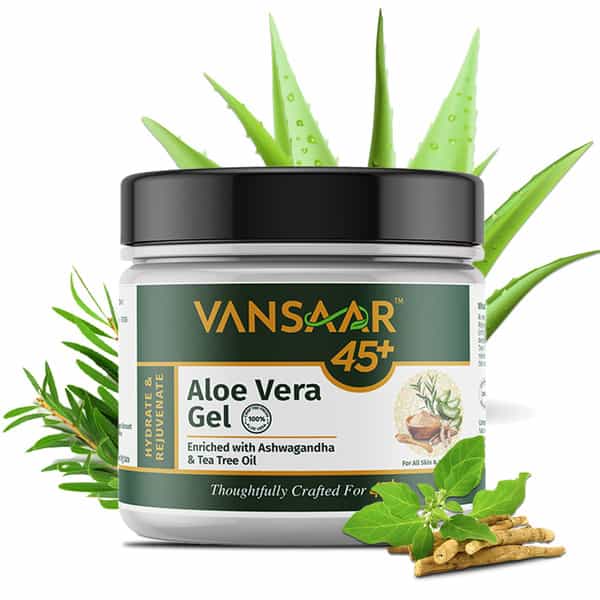 Vansaar 45+ Pure Aloe Vera Gel 500G For Face | Skin & Hair | Enriched Withashwagandha & Tea Tree Oil